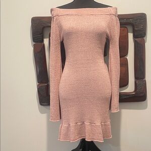 Chic Long Sleeve Off Shoulder Pink Dress